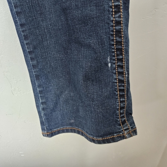 Wrangler Women's 32x32 Dark Wash Denim Blue Jeans Bootcut Tan Stitching Western - Picture 3 of 9